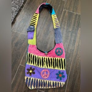🌸 Boho Patchwork Peace Sign Sling Bag – Festival Hippie Hobo Crossbody